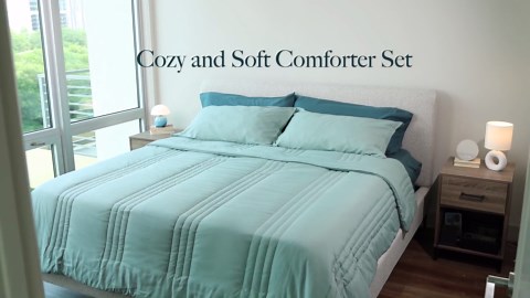 Monbix Queen Comforter Set - 7 Pieces Light Sage Green Bed in a Bag Queen Bedding Sets with Comforters, All Seasons Comforter Bed Set with Sheets, Pillowcases & Shams