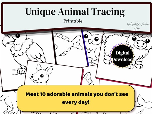 Unique Animal Tracing Worksheets | Printable PDF for Kids | Instant Download - Etsy