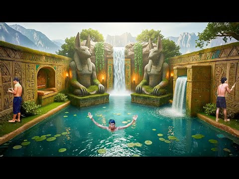 90 Days Building a Hidden Anubis Temple with an Underground Swimming Pool Using Primitive Tools