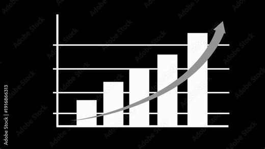 Ascending bar chart with curved upward arrow animation