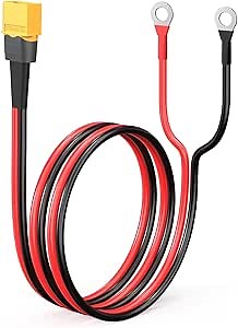 XT60 to O Ring Terminal Cable, 12AWG XT60 Male to O Ring Connector Cable with Tinned Pure Wire for RC Battery Solar Portable Power Power Station and Solar Panel(2FT)