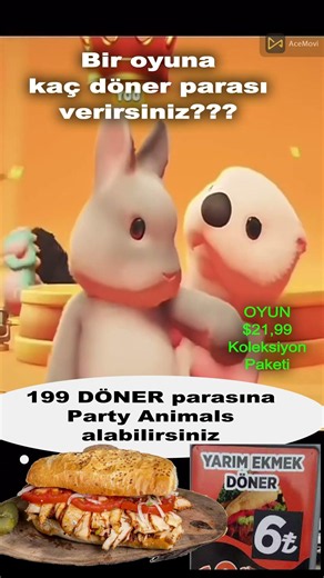 199 tane DÖNER parasına Party Animals alıp oynayabilirsin