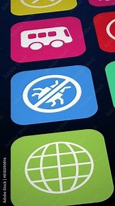 App 3d - Monitor with apps icons set - Set of applications symbols on mobile device screen