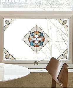 Artscape Venice Amber Accent | Window Privacy Film Stained Glass Pattern | Non-Adhesive & UV Protection | Easy to Apply & Removable | 12 x 12 inches | Made in USA