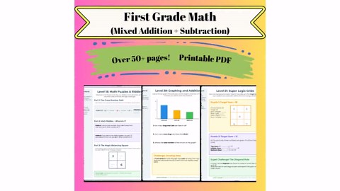 1st Grade Math Worksheets Addition and Subtraction Within 20 | Mixed Math Practice | 50 Printable Pages - Etsy