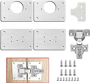 Thicken Hinge Repair Plate Kit for Cabinet, Rust Resistant Stainless Steel Plate Repair Brackets, Easy Installation Hinges with Mounting Screws for Kitchen Cupboard Door (Middle Bend Half Cover)