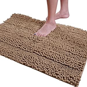 Christmas Clearance Chenille Striped Bathroom Rug Rectangle Mat 1 Piece, Extra Soft and Absorbent Shaggy Rugs Perfect Plush Carpet Mats for Tub, Shower, and Bath Room (17"x24", Beige)