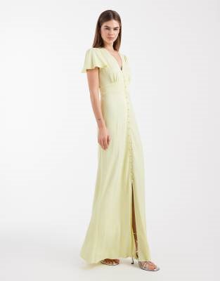 Maids to Measure Bridesmaid button front maxi dress in lemon | ASOS