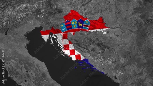 Zoom from Earth to Croatia. (Country Flag) Documentary map animation with highlighted country borders. 3d satellite world map animation highlights aerial views, tourism, and travel. 4k