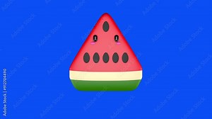 Watermelon character on a blue screen. 3D animation. Watermelon icon animation, summer fruite.