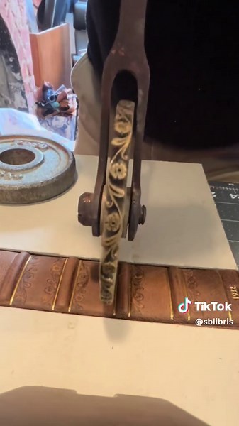 Not technically new- its been in the cupbaord for a long time, I just decided to use it against the gold lines on this book rebind. #bookbinding #bookbinder #booktok #bookrebinding