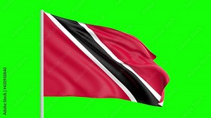 National Flag Of Trinidad and Tobago Waving In The Wind on Green Screen With Alpha Matte