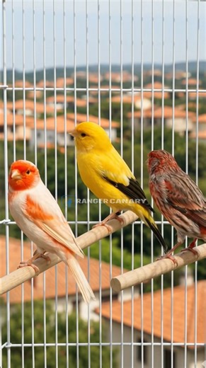 Tricolor Harmony and City Whispers: The Vibrant Trio of Canaries in Sunset Glow 🟡🔴⚪✨ #CanaryTrio #CanaryBird #ExoticBird #BirdLovers #FeatherBeauty #TropicalBird #WildlifeColors #CanaryVibes #NatureLover #BirdPhotography #PetBird #ColorfulFeathers #TricolorCanaries #PeacefulMoments | Ranger Canary