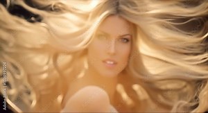 Super slow motion of wavy blonde hair in detail Filmed on high speed cinema camera 1000 fps 4k animation Concept of Healthy hair treatment