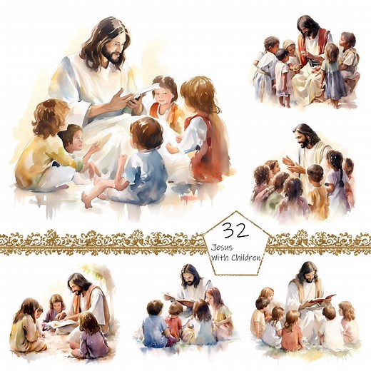 Jesus With Children Clipart PNG Watercolor Bundle Christian Clipart Abstract Image Transparent Loving Clipart Sublimation Sunday Wallart - Etsy