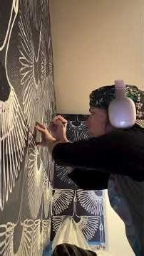 A hand painted, abstract, crane pattern for a client in Arkansas. Like wallpaper without the seams!