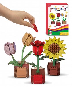 3 in 1 DIY 3D Flower Art Wooden Puzzles for Kids 8-12 - Includes Rose, Tulip, and Sunflower - Wooden Puzzles for Children - Etsy
