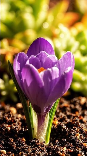 Beautiful Purple Crocus Flower Blooming in Morning Sunlight 🌸