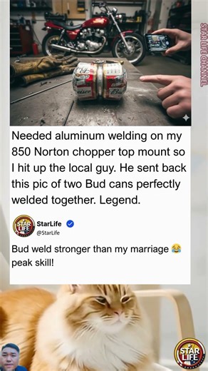 Asked Welder to Fix My Chopper Part – He Sent This Perfect Budweiser Can Weld!