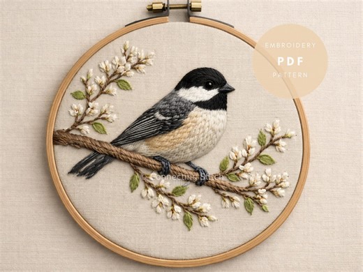 Chickadee Bird Embroidery Pattern PDF, Hand Embroidery Design, Floral Bird Hoop Art, Nature Embroidery Template - Etsy
