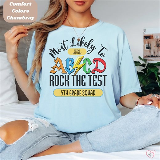Retro Most Likely to Rock the Test ABCD Custom Comfort Colors Tshirt, Trendy Teacher Name Exam Shirt, Lightening Bolt Grade, School Spirit - Etsy