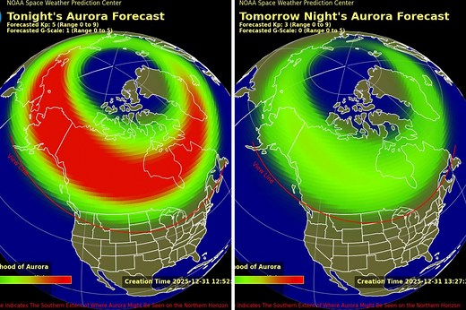 Aurora map shows states where northern lights may appear on New Year’s Eve