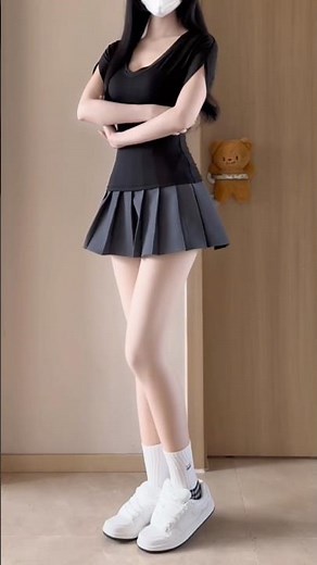 Elegant Black Pleated Mini Dress with Sneakers | Trendy Korean Outfit Inspiration 2026 #dailylook