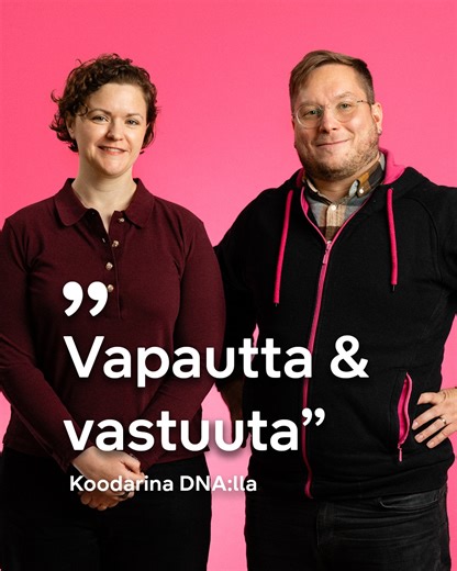 Tuu meille työkaveriksi! 👋 Millaista Software Developerin työ DNA:lla on? Annetaan DNA:laisten Erkan ja Kaylan kertoa. Työnantajalupauksemme mukaisesti tarjoamme inhimillisen ja omanlaisen työpaikan. Meillä saat vapauden loistaa omana itsenäsi – yhdessä muiden kanssa. Saavutamme merkityksellisiä asioita arvojemme mukaisesti: nopeasti, rohkeasti ja mutkattomasti. 😍 Etsimme Software Developeria Helsinkiin tai Lahteen – meillä töitä saa tehdä myös mutkattomasti. Liityntäverkkojen suunnittelutiimi