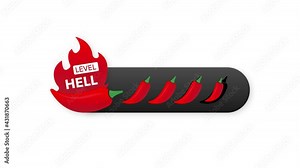 Hot pepper strength scale indicator with hell position. Chilli level. Motion graphics.