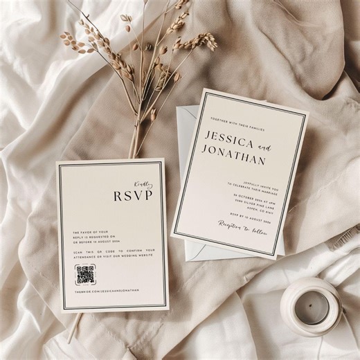 Classy Invitation Wedding Template, Old Money Aesthetic, Modern RSVP Cards, Wedding Announcements, Black and White, Elegant, Template - Etsy UK