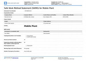 Mobile Plant Safe Work Method Statement (Use and edit for free)