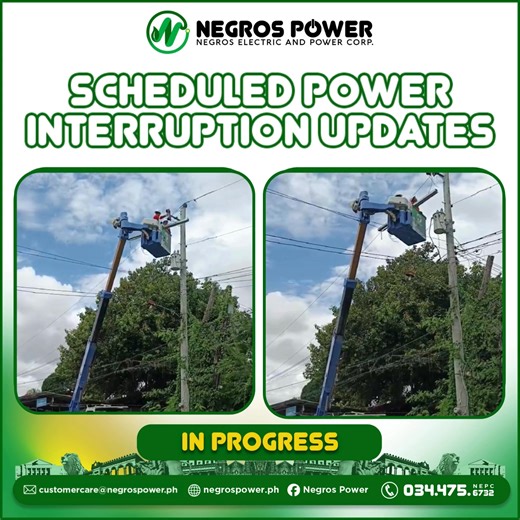 SCHEDULED POWER INTERRUPTION UPDATES Date & Time: October 30, 2025 as of 10:00AM Yari ang mga ongoing maintenance activities subong sa Portion of BF5 - Portion of Las Piñas Street, Magsaysay Road. Brgy. Villamonte, Bacolod City.. • Convertion of 1-span Single phase to 3phase primary line. Ini kabahin sang 5-year rehabilitation kag modernization plan sang Negros Power agud malikawan ang mas madugay nga power interruptions kag mapabakod ang aton distribution system. Madamo gid nga salamat. #Negros