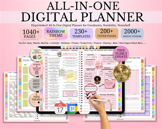 All-in-one Digital Planner 2026 2027 2028, Hyperlink Digital Planner, Daily Weekly Monthly Journal, Goodnotes Planner, Apple Google Calendar - Etsy