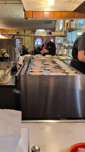 Cartwrights maple tree inn. buckwheat pancakes home made sausage and maple syrup.