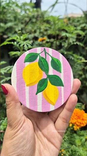 Mini Lemon Artwork | Satisfying Paint Process✨! Easy Fruit Painting You'll Love! 🍋💖 #art #shorts #yt