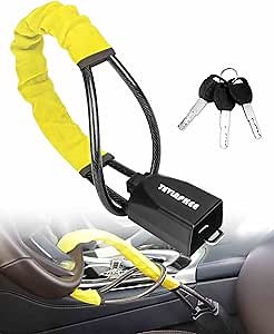Tevlaphee Steering Wheel Lock Seat Belt Lock Universal Anti Theft Car Device Car Lock Car Theft Prevention with 3 Keys for Car Security Fit Most Vehicles Truck SUV Van(Yellow)