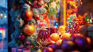 Heatmap of a festive holiday window display, with warm colors highlighting the most eye-catching elements and cooler blues in the background. . 4K Video