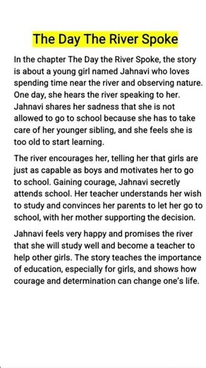 The Day The River Spoke, summary, class 7, English, Poorvi, New NCERT, CBSE