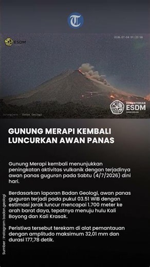 Gunung Merapi Kembali Luncurkan Awan Panas Pagi Ini
