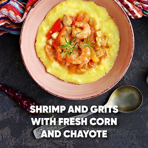 2K views · 39 reactions | This delicious version of shrimp with grits will remind you of pozole and classic Mexican dishes. Grits are a key ingredient in many Mexican dishes. Pair it with shrimp, fresh corn, and crispy chayote squash, and you'll never look back! Find all the details and instructions here: https://hispanickitchen.com/recipes/semola-de-maiz-con-camarones-shrimp-grits-with-fresh-corn-and-chayote/ | Hispanic Kitchen | Facebook
