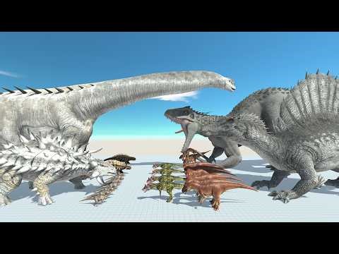 Dinosaur Battle: Ankylosaurus, Ampelosaurus VS Spinosaurus, Indominus Rex in ARBS