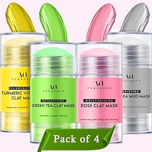 Amazon.com : Green Tea Mask Stick Set of 4 - Green Tea Matcha, Rose, Turmeric Vitamin C, Dead Sea Mud Mask for Deep Cleanse, Detox & Face Brightening - Purifying Facial Clay Stick Masks Deep Pore Cleanser : Beauty & Personal Care