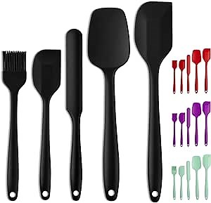 Silicone Spatula Set, Heat Resistant Kitchen Spatulas for Non-Stick Cooking and Baking, Seamless One Piece Design, Flexible Spatula, Dishwasher Safe, Rubber Spatula Set of 5 (Black)
