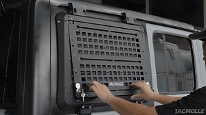 Tacmolle Side Window Panel For Jeep Wrangler JL Allow storage in unused side space; Reliable mounting solution for your off-road tools: fuel tank,molle bags, trail gear, high lift jacks, hunting gear, fishing equipment or shovels. Concealed Work Surface: Includes a drop-down workbench; versatile for cooking, dining, or repairs; ideal for outdoor activities and various tasks. #maiker #maikeauto #tac #tacmolle #mollepanel #jeep #jeepwrangler #wranglerjl #jlsahara #jlrubicon | Maike Auto