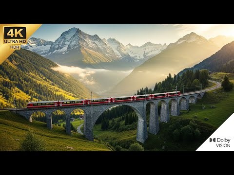 Swiss Alps Train Journey 4K Beautiful Scenic Ride Across the Mountains