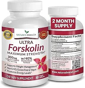 Ultra Forskolin for Weight Support - Maximum Strength, Coleus Forskohlii Root Powder Extract for Men & Women, Lean Supplement w/ 40% Standardized - Extra Strength Energy Boost Complex - 60 Capsules