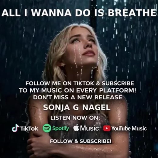 🎶 ALL I WANNA DO IS BREATHE Sonja G Nagel 🎶 Sometimes life gets heavy. Sometimes the noise is too loud, the pressure is too much, and all you want is one quiet moment to just breathe. “All I Wanna Do Is Breathe” is about emotional overwhelm, healing, and finding peace when everything feels like it’s closing in. It’s for the ones carrying too much, loving too hard, fighting silent battles, and still showing up every day. If you’ve ever felt like you’re drowning in responsibility, heartbreak, st