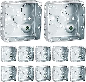 12 Pcs 4 x 4 Inch Metal Electrical Junction Box Deep Square Electrical Box Silver Galvanized Steel Drawn Construction (Classic)