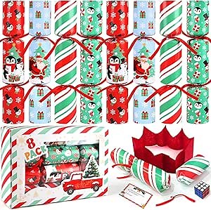 LEASEN 8 Pack Christmas Party Favor No-Snap, Christmas Theme Design Includes Party Hat, Joke & Gifts, Xmas Table Decorations for Kids, Holiday Dinner Traditions Party Supplies, Stocking Stuffers