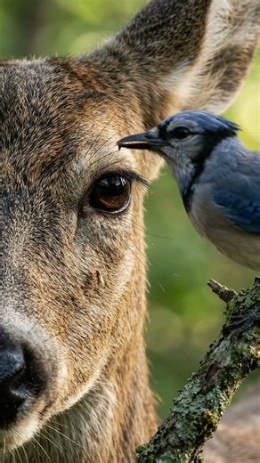 A Tiny Bird’s Sweet Moment With a Deer! 🐦🦌 #wpmoments Wildlife #Deer #BlueBird